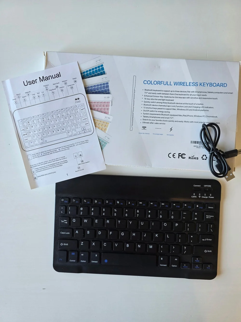 Colorful Wireless Bluetooth Keyboard -  Black